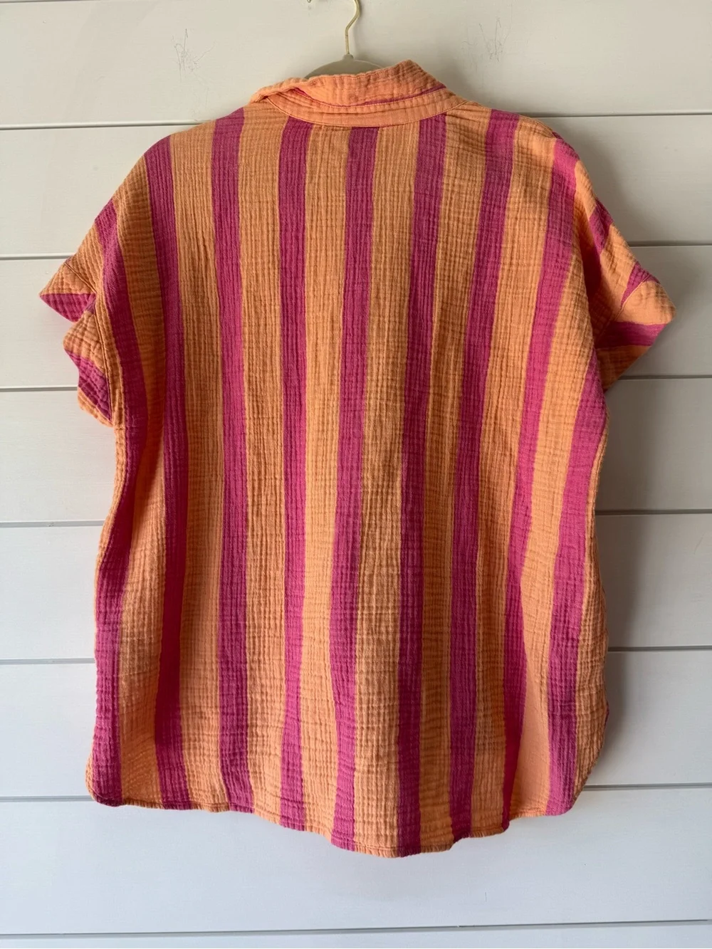 GAP Striped Short-Sleeve Button Front Top - Pink & Orange 100% cotton! - Picture 2 of 4